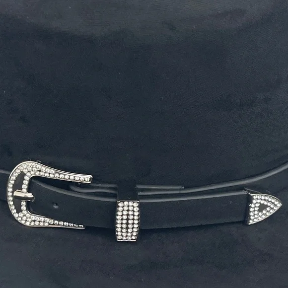 Western hat buckle embellished rhinestone suede cowgirl cowboy black NWT - Picture 4 of 10